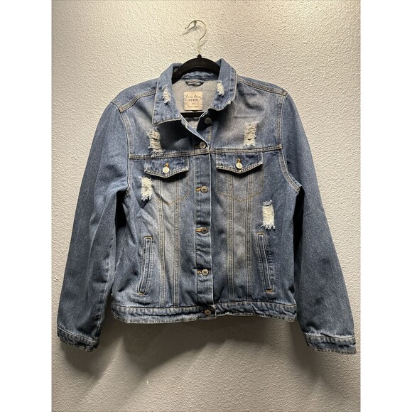 Love Tree Women’s Denim Jacket 2X Distressed Medium Blue Wash - Picture 1 of 11